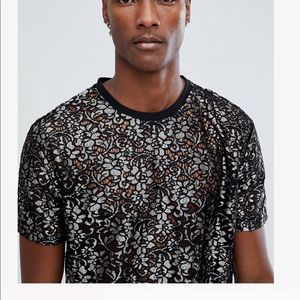 Relaxed Longline T-shirt in Gold Lace